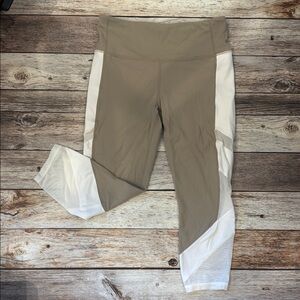 Athleta Colorblock Workout Leggings. Khaki & white medium
